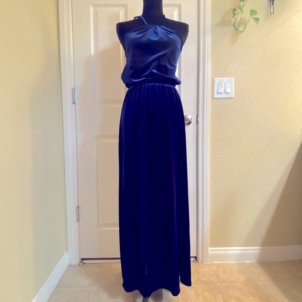 NEW Crimson & Clover Blue Velvet Halter Maxi Dress